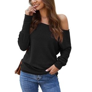 Off-Shoulder Waffle Knit Loose Top (NEW)